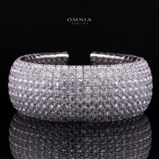 Maelynn Premium Simulated Diamond 8-Row Pave 925 Sterling Silver Wide Cuff Bangle