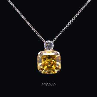 Velaria Asscher-Cut Canary Yellow Pendant Necklace with Premium Simulated Diamonds in 925 Sterling Silver