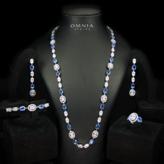 Fairuz Blue Luxury Full Set with Long Chain, High Quality Premium Zircon Stones & Rhodium Plated Finish