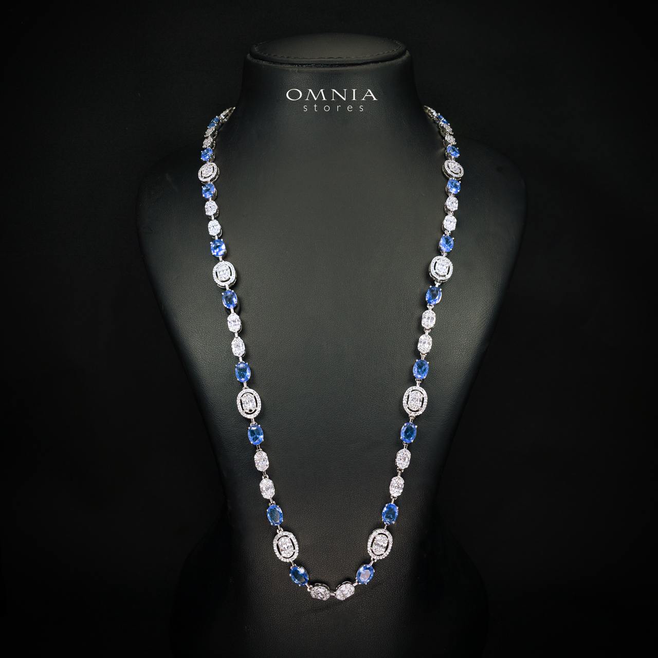 Fairuz Blue Luxury Full Set with Long Chain, High Quality Premium Zircon Stones & Rhodium Plated Finish - Image 2