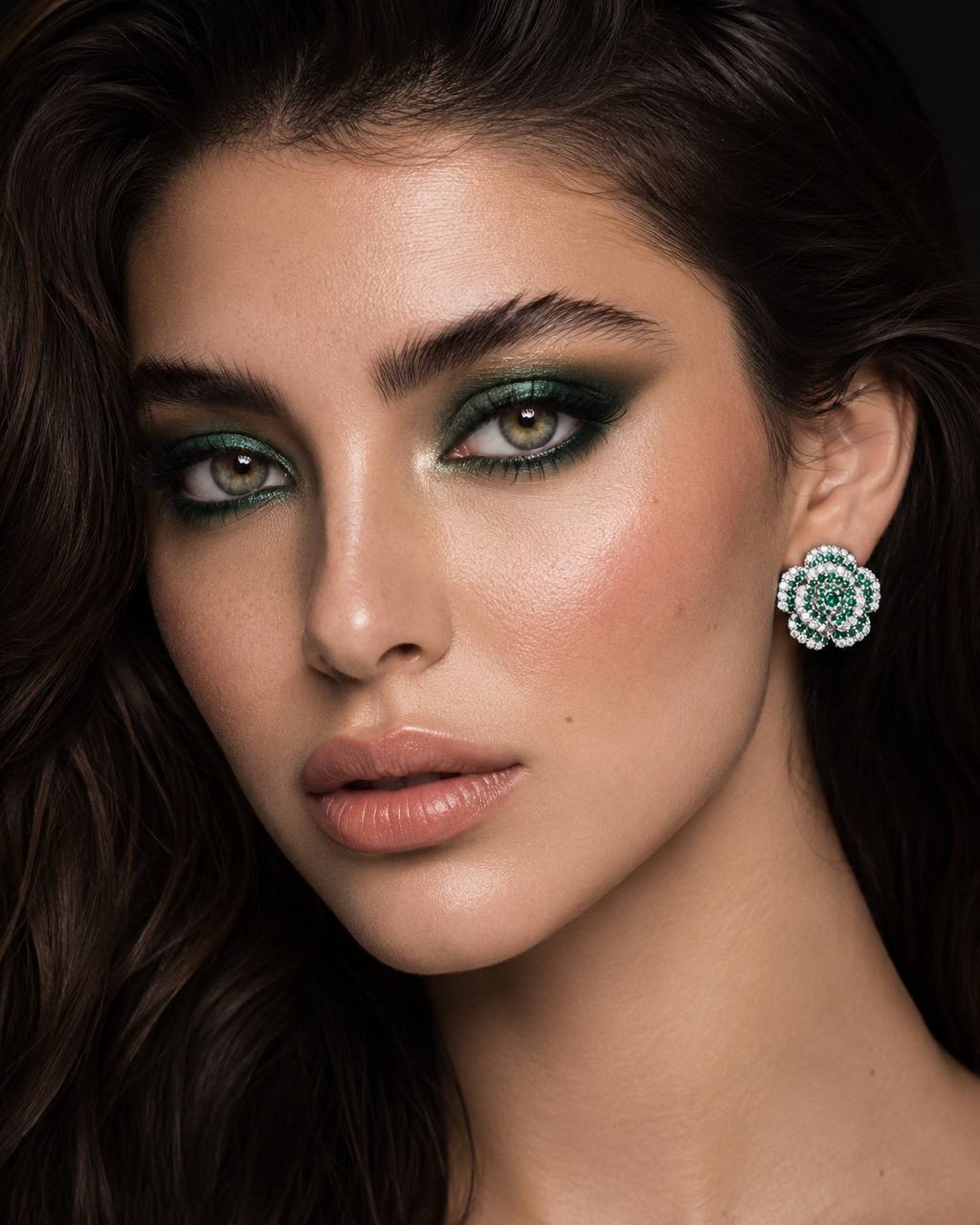 Safiyah Green Rose Stud Earrings 925 Sterling Silver | Premium Brilliant-Cut Simulated Diamonds - Image 3