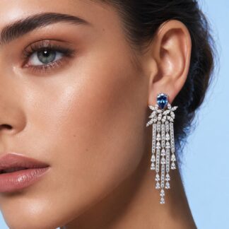 Omnia Vanya Blue Drop Earrings in 925 Silver with Pear-Cut High Quality Simulated Diamonds
