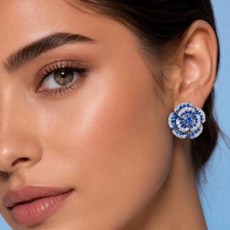 Safiyah Blue Rose Stud Earrings 925 Sterling Silver | Premium Brilliant-Cut Simulated Diamonds
