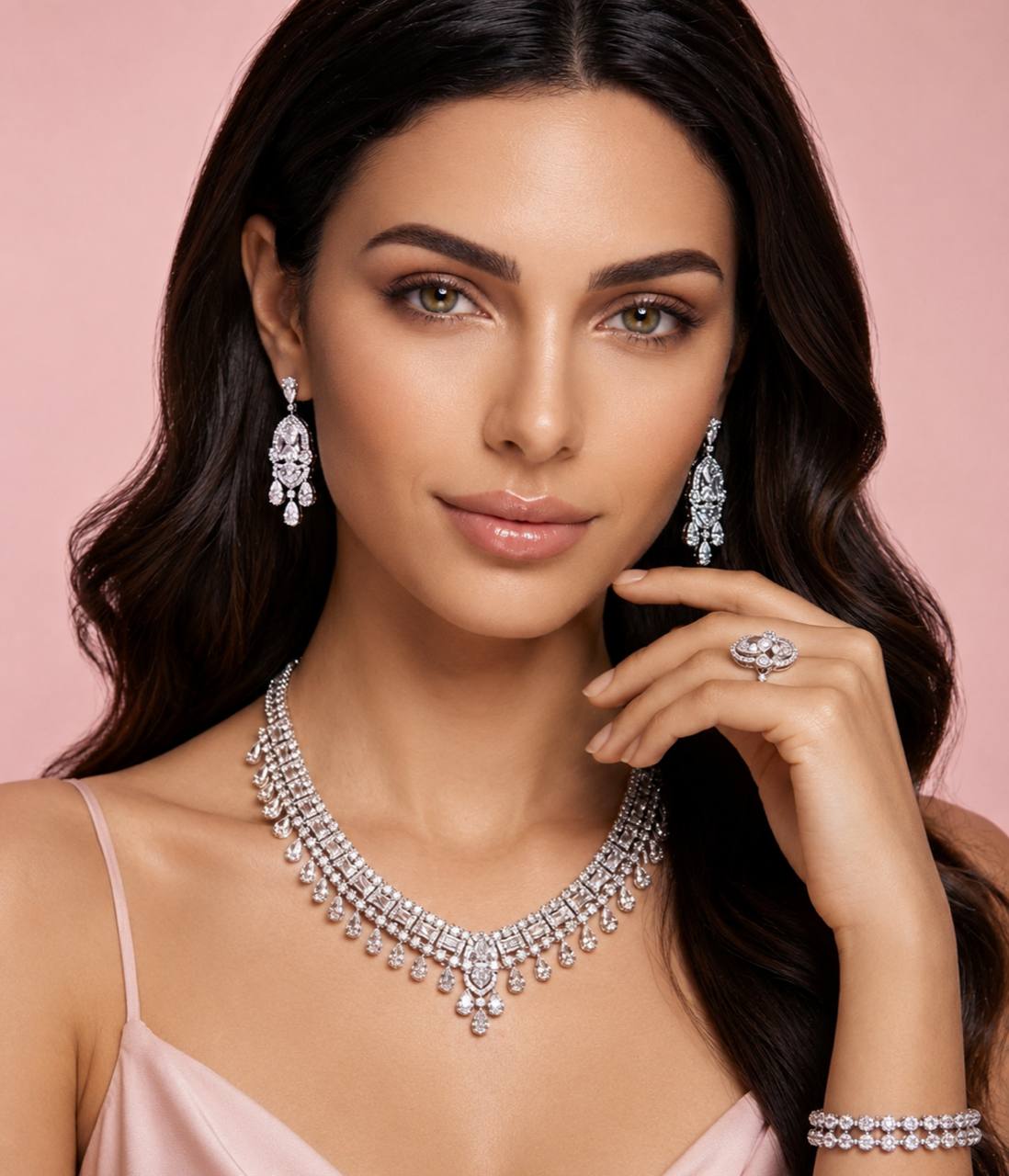 Shimaa White Bridal Jewelry Set Premium Rhodium-Plated High-Quality Zircon Stones - Image 3