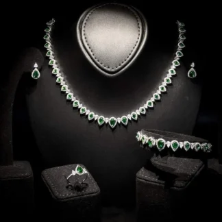 Sundus Green Bridal Full Set – Premium Rhodium Plated with High-Quality Zircon Stones
