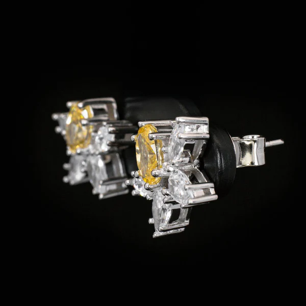 Kiana Yellow Flower Design Earrings With High Quality Simulated Diamonds in 925 Silver - Image 2