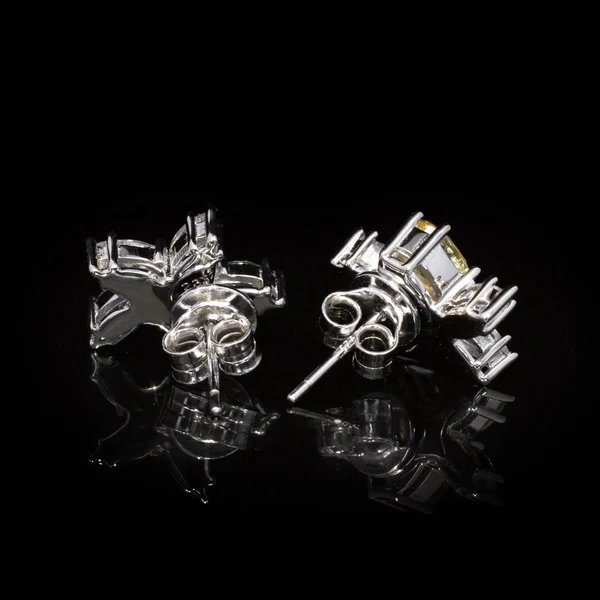 Kiana Yellow Flower Design Earrings With High Quality Simulated Diamonds in 925 Silver - Image 3