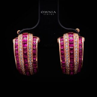 Isalyn Ruby Red Hoop Earrings with High Quality Premium Simulated Diamonds in 925 Silver