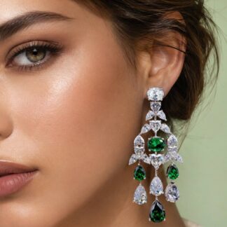 Kinza Green and White Earring with High Premium Signature Stones and Certificate in 925 Silver