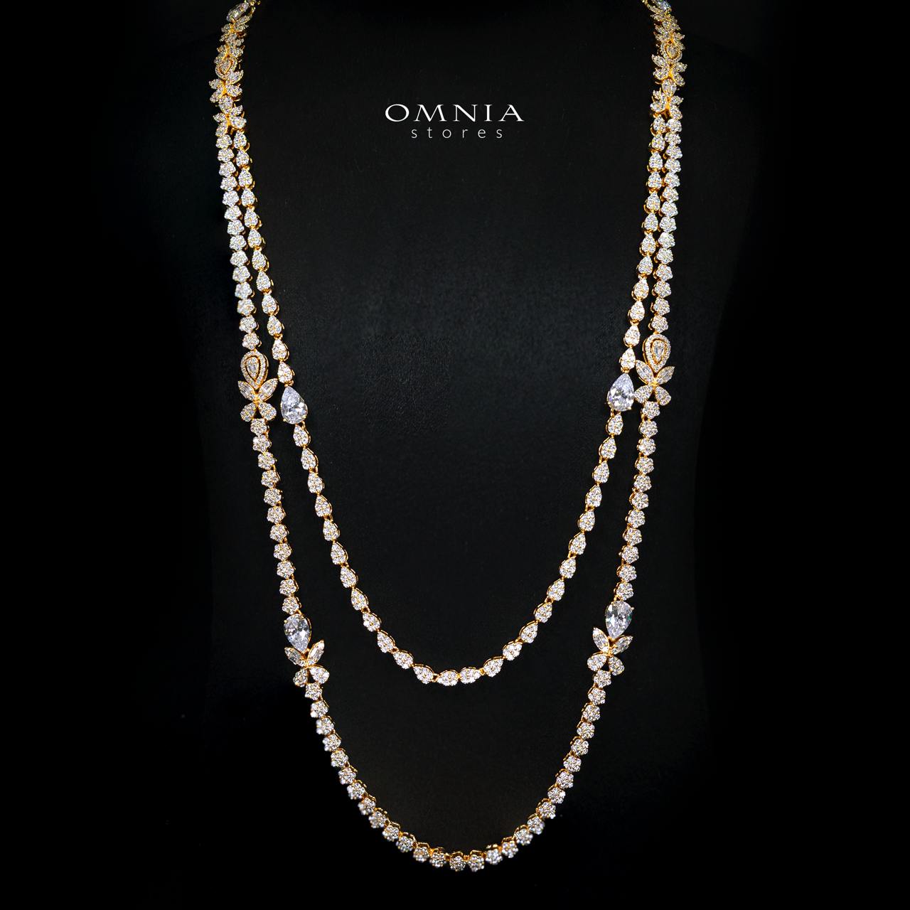 Omnia Yaza Bridal Gold Long chain Set High Quality Zircon Stone In Rhodium Plated - Image 2