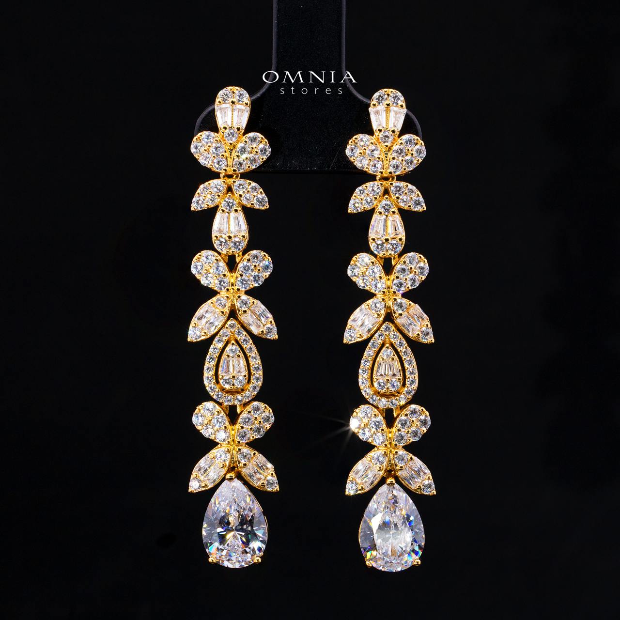 Omnia Yaza Bridal Gold Long chain Set High Quality Zircon Stone In Rhodium Plated - Image 4