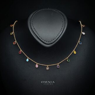 Sansa Multi-Color Teardrop Gemstone Dangle Charm Necklace, 18K Gold-Plated