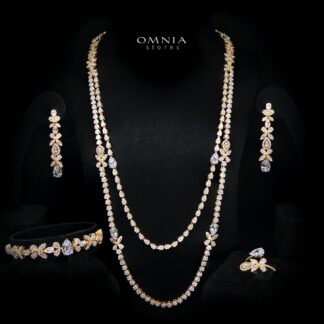 Omnia Yaza Bridal Gold Long chain Set High Quality Zircon Stone In Rhodium Plated