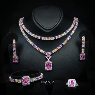 Rahmira Multicolor Luxury Bridal Full Jewelry Set with High-Quality Premium Simulated Diamonds – Rhodium-Plated
