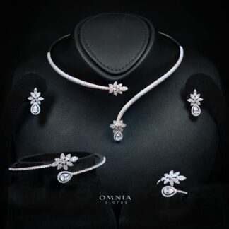 Marzena White Bridal Full Set with High-Quality Premium Simulated Diamonds – Rhodium-Plated