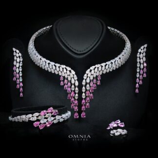 Omnia Senna Luxury Bridal Pink Full Set in High Quality Zircon Stone Rhodium Plated