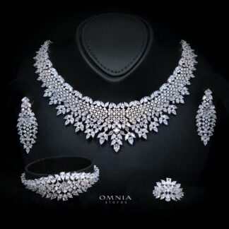 Haneeza White Luxury Bridal Full Set with High-Quality Simulated Diamonds, Rhodium Plated