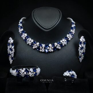 Omnia Anastasia Blue Luxury Bridal Full Set in High Quality Zircon Stone in Rhodium Plated