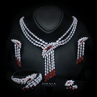 Omnia Rahaf Red Bridal Full Set Accessories in High Quality Zircon Stone Rhodium Plated