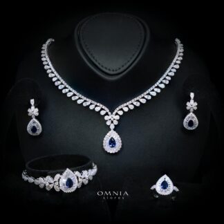 Valerie Blue Luxury Bridal Full Set in High-Quality Rhodium-Plated Finish with Premium Zircon Stones
