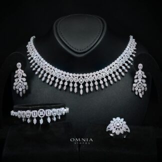 Ruhana Ruhana White Luxury Bridal Full Set with High-Quality Simulated Diamonds, Rhodium Plated