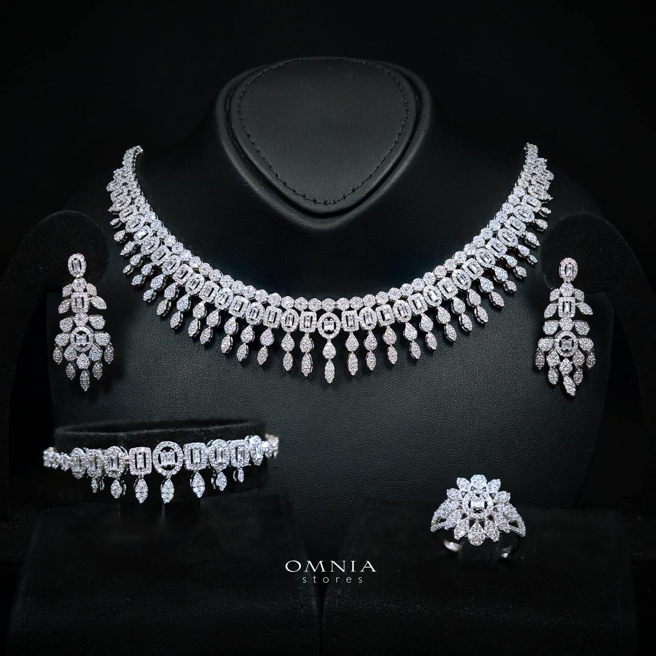 Ruhana Ruhana White Luxury Bridal Full Set with High-Quality Simulated Diamonds, Rhodium Plated