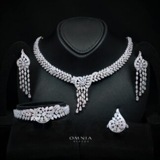 Mahsira White Luxury Bridal Full Set with High-Quality Simulated Diamonds and Rhodium Plating
