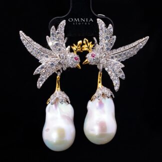 Yameera Pearl Clip-On Earrings with High-Quality Premium Simulated Diamonds in 925 Sterling Silver
