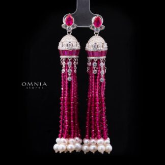Ghaliya Pink Pearl Drop Earrings with High-Quality Premium Simulated Diamonds in 925 Sterling Silver