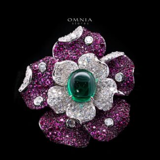 Atheera Green Emerald Stone Brooch with High-Quality Premium Simulated Diamonds in 925 Sterling Silver