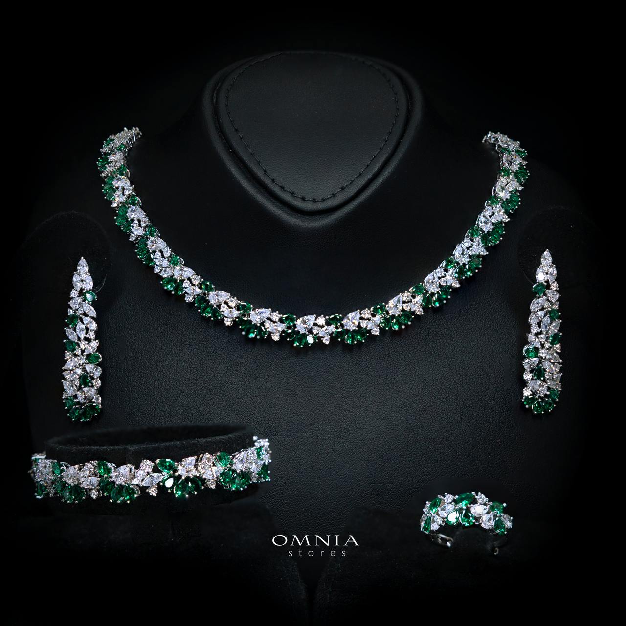 Safira Green Luxury Bridal Full Jewelry Set with High-Quality Premium Simulated Diamonds