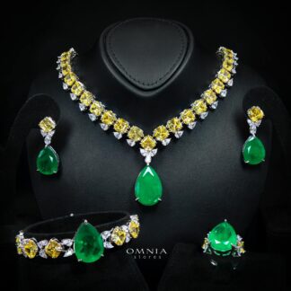 Seliora Yellow and Green Luxury Bridal Full Set with High-Quality Simulated Diamonds and Rhodium Plating