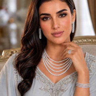 Yasmira White Luxury Bridal Full Set with High-Quality Simulated Diamonds, Rhodium Plated