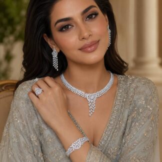 Lorelai White Luxury Bridal Full Set with High-Quality Simulated Diamonds and Rhodium Plating