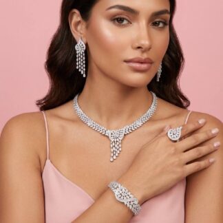 Lorelai White Luxury Bridal Full Set with High-Quality Simulated Diamonds and Rhodium Plating