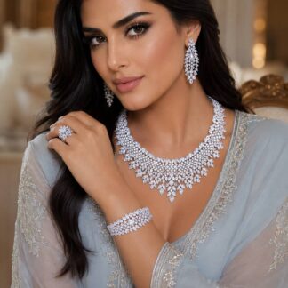 Olenna White Luxury Bridal Full Set with High-Quality Simulated Diamonds, Rhodium Plated