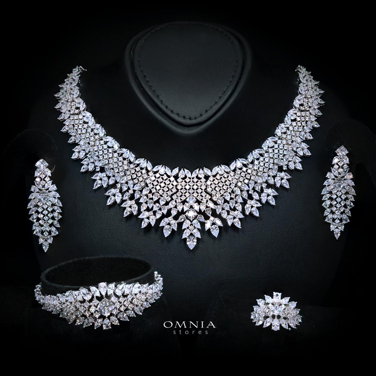 Olenna White Luxury Bridal Full Set with High-Quality Simulated Diamonds, Rhodium Plated - Image 2