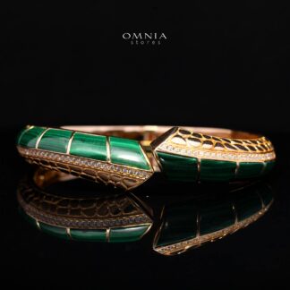 Tahiraa Green Gold-Plated Bangle with High-Quality Premium Simulated Diamonds in 925 Sterling Silver