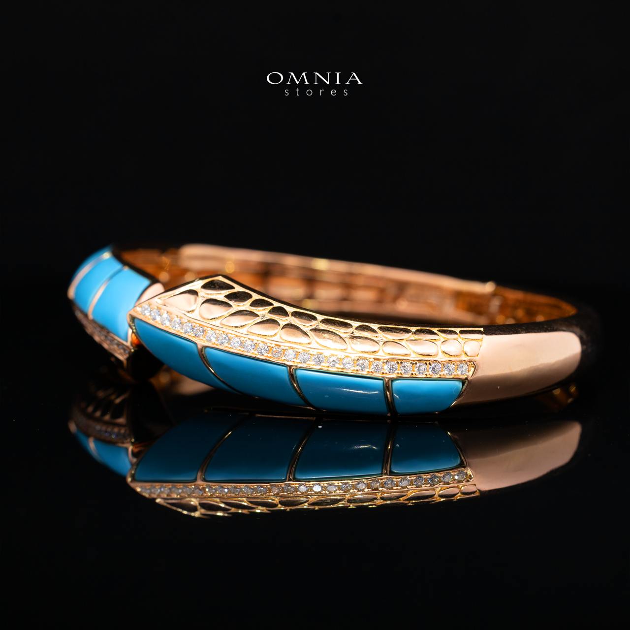 Tahiraa Turquoise Gold-Plated Bangle with High-Quality Premium Simulated Diamonds in 925 Sterling Silver - Image 2