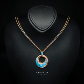 Tahiraa Turquoise Gold-Plated Necklace with High-Quality Premium Simulated Diamonds in 925 Sterling Silver