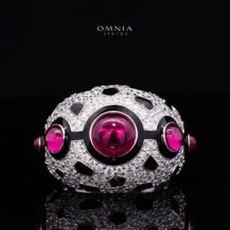 Velanora Ruby Red Ring with High-Quality Premium Simulated Diamonds in 925 Sterling Silver