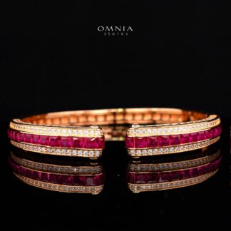 Isalyn Ruby Red Bangle with High-Quality Premium Simulated Diamonds in 925 Sterling Silver