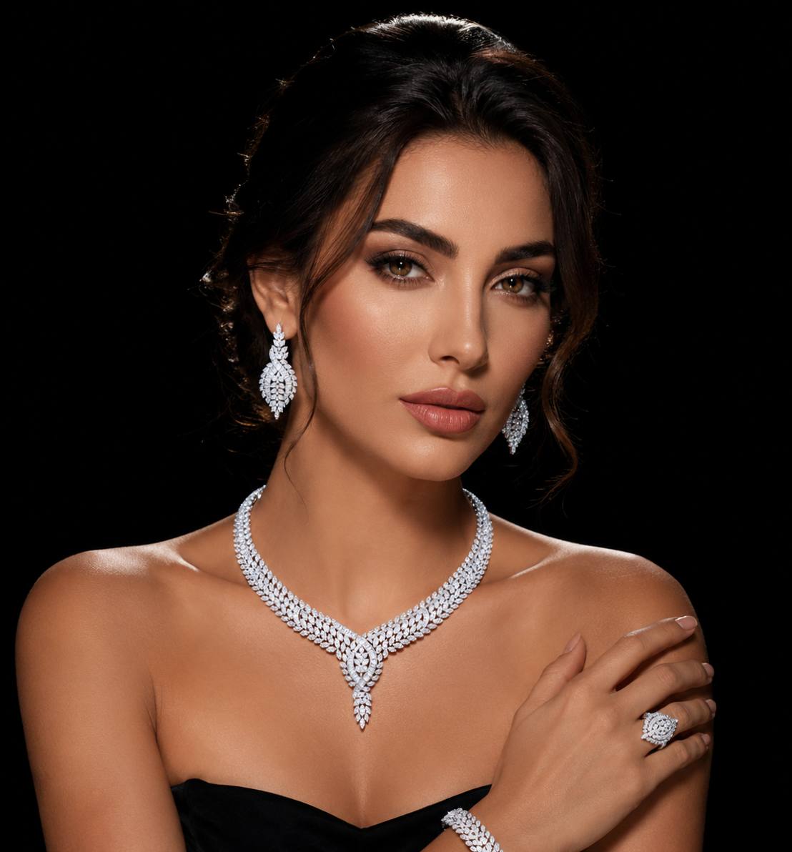 Areyana White Luxury Bridal Full Set with High-Quality Simulated Diamonds and Rhodium Plating - Image 3