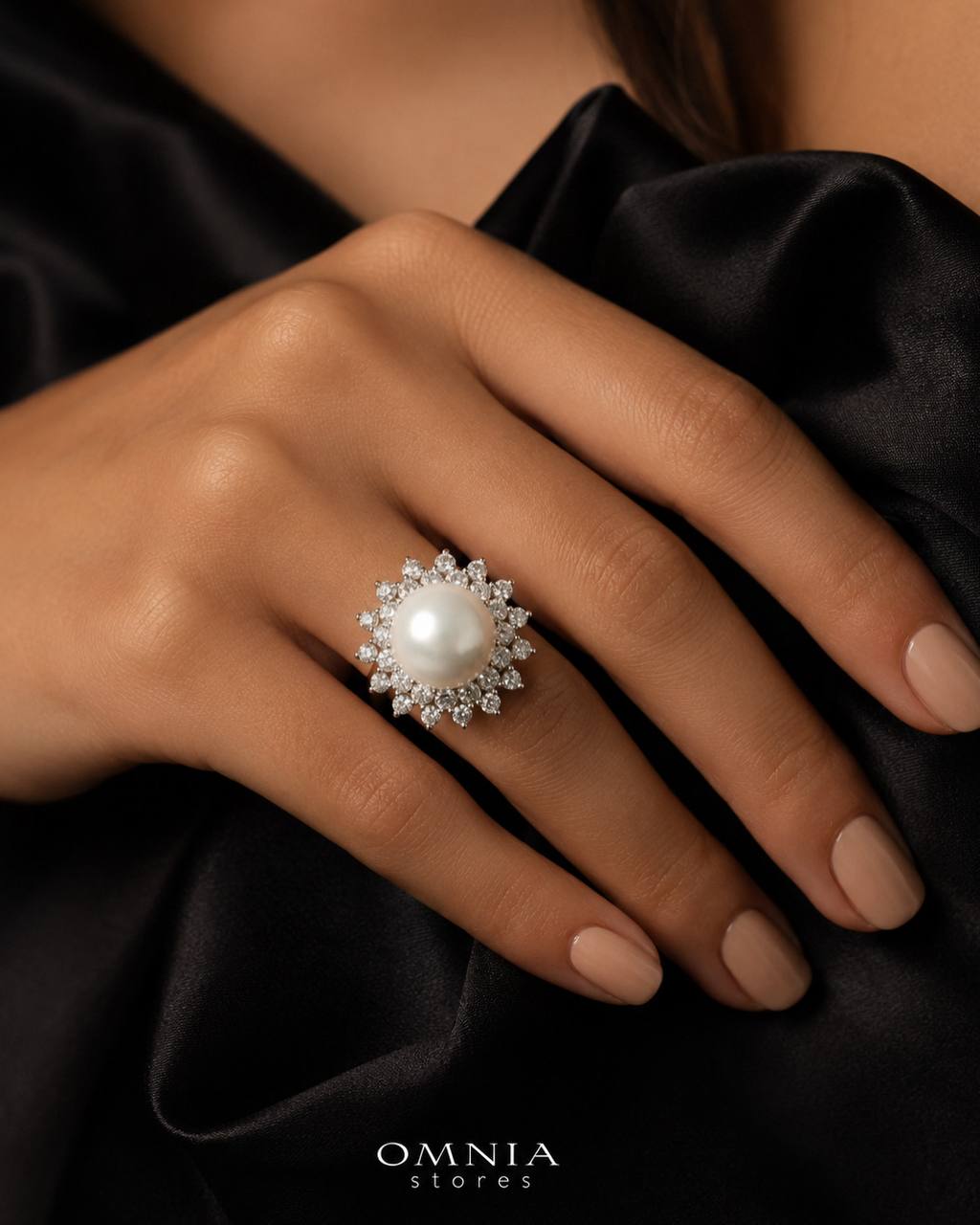 Tasneema Pearl Ring with High-Quality Premium Simulated Diamonds in 925 Sterling Silver - Image 5