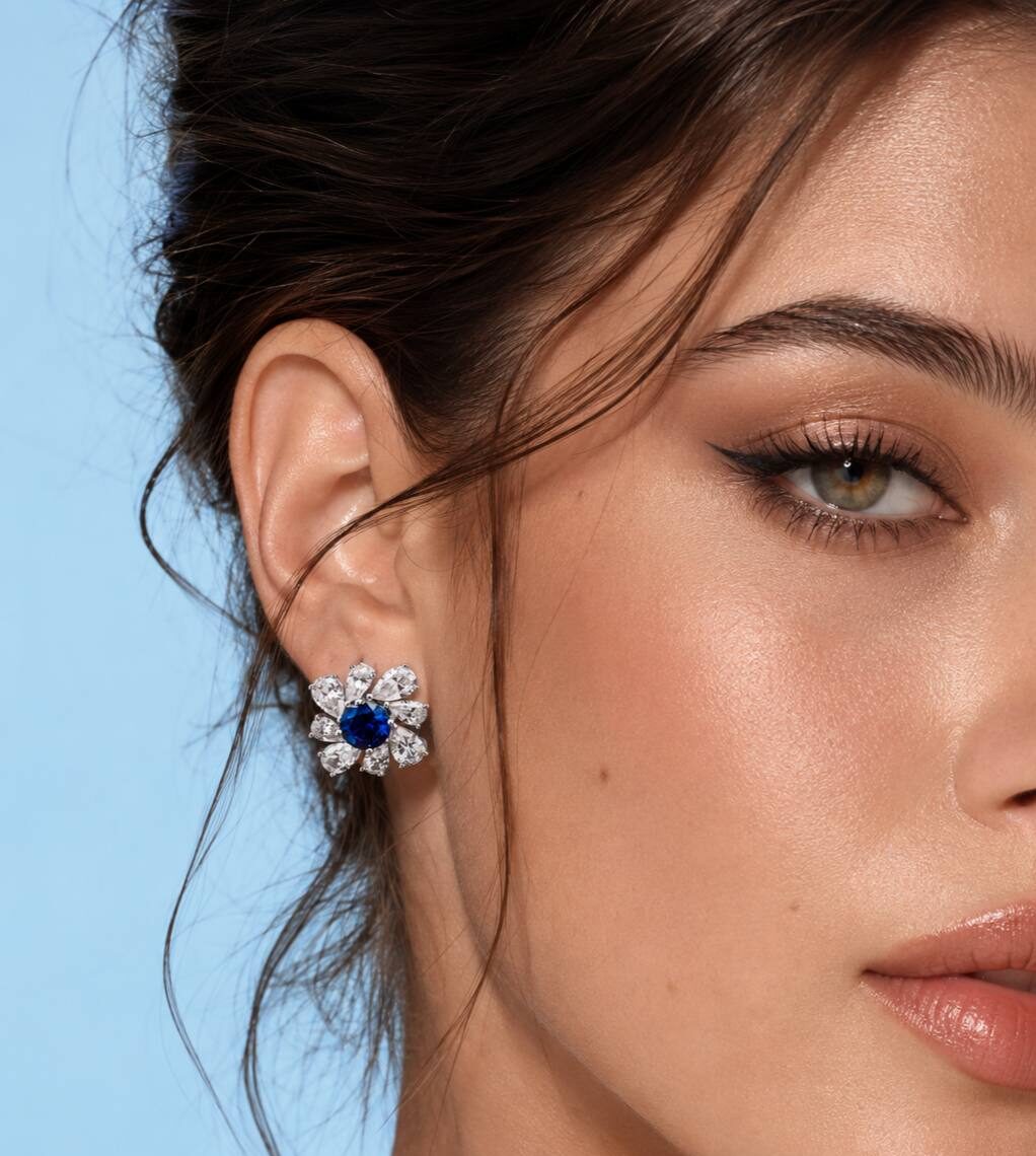 Jinan Lab Grown Sapphire Blue Stones With GRC Certified Earrings in 925 Silver - Image 2