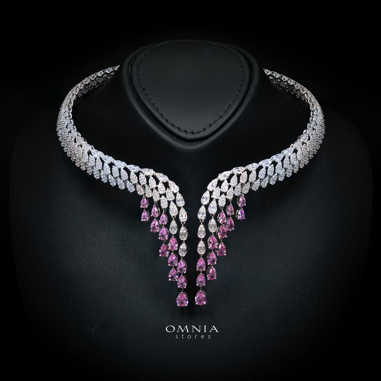 Omnia Senna Luxury Bridal Pink Full Set in High Quality Zircon Stone Rhodium Plated - Image 2