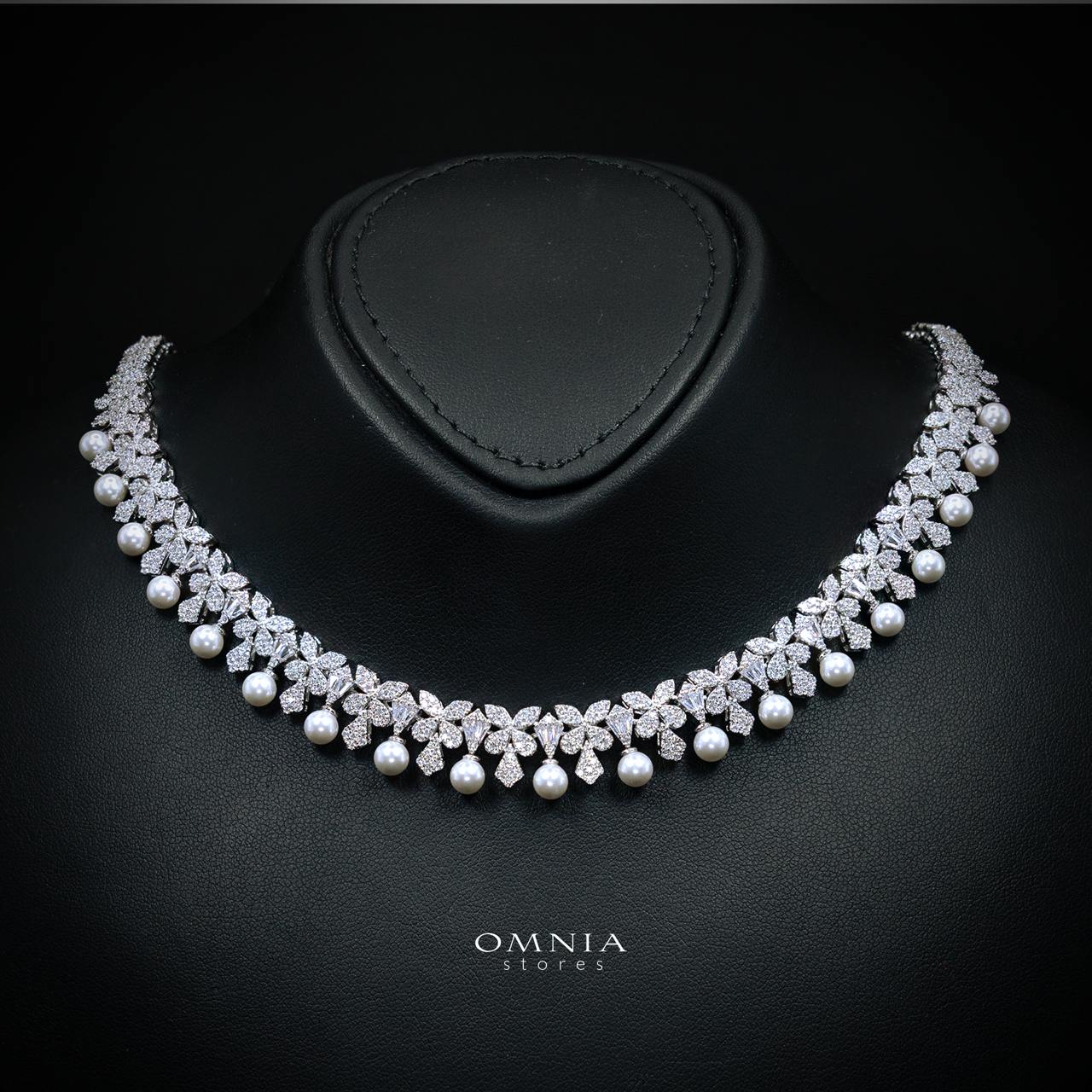 Fariyma Pearl White Luxury Bridal Full Set with High-Quality Simulated Diamonds and Rhodium Plating - Image 2