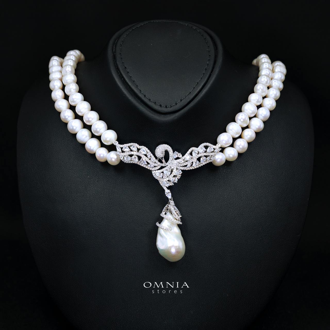Talinara Pearl Necklace with High-Quality Premium Simulated Diamonds in 925 Sterling Silver - Image 2