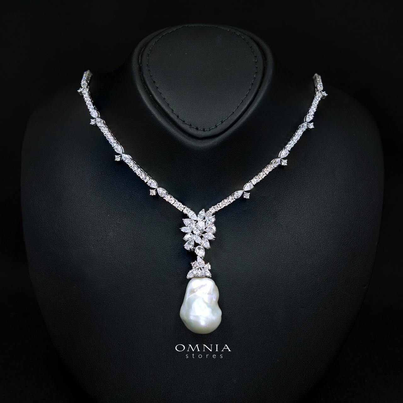Ruhaina Pearl Necklace and Earrings Set with High-Quality Premium Simulated Diamonds in 925 Sterling Silver - Image 2