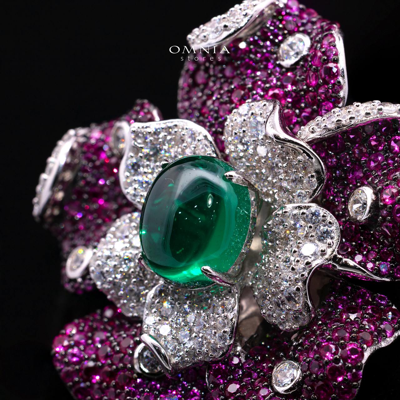 Atheera Green Emerald Stone Brooch with High-Quality Premium Simulated Diamonds in 925 Sterling Silver - Image 2